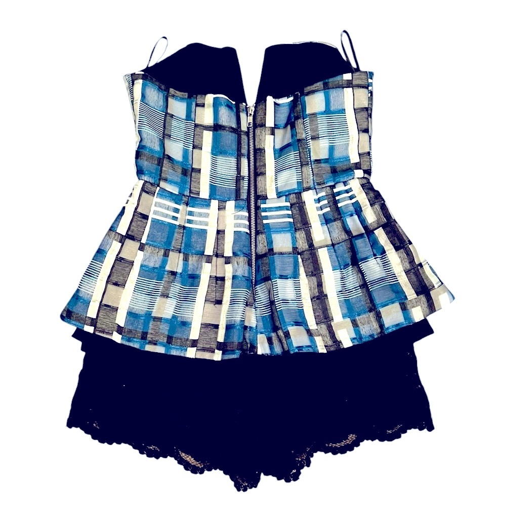 NBD Blue and Black Strapless Romper - Picture 3 of 4